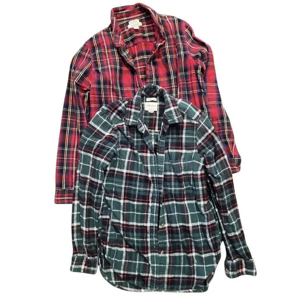 Flannel Shirts Women's XS Red Green Cotton Soft American Eagle L.L. Bean